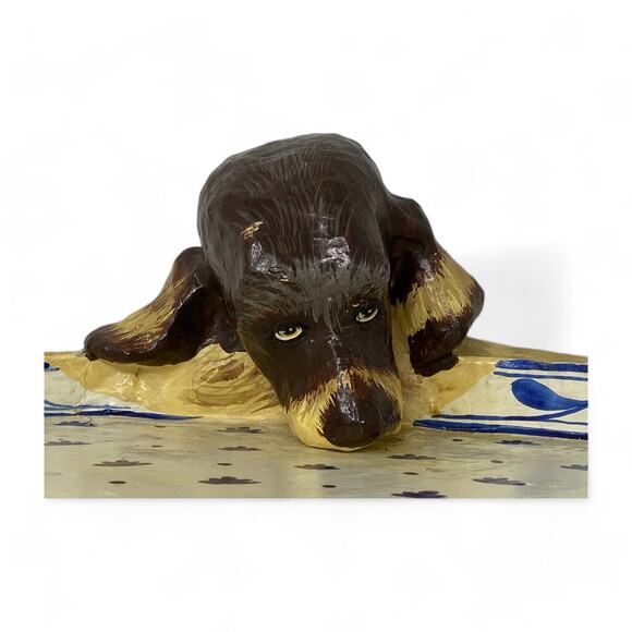 Vintage Paper Mache Bassett Hound Dog Valet Tray Hand Painted Folk Art Boho Rare - Picture 3 of 16